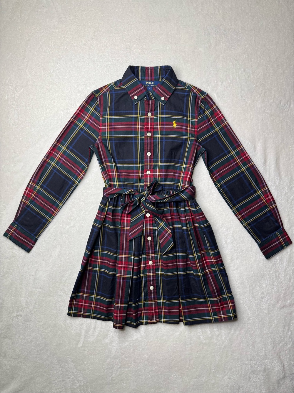 Polo by Ralph Lauren - Navy, Red & Yellow Plaid Belted Button-Front Shirt Dress